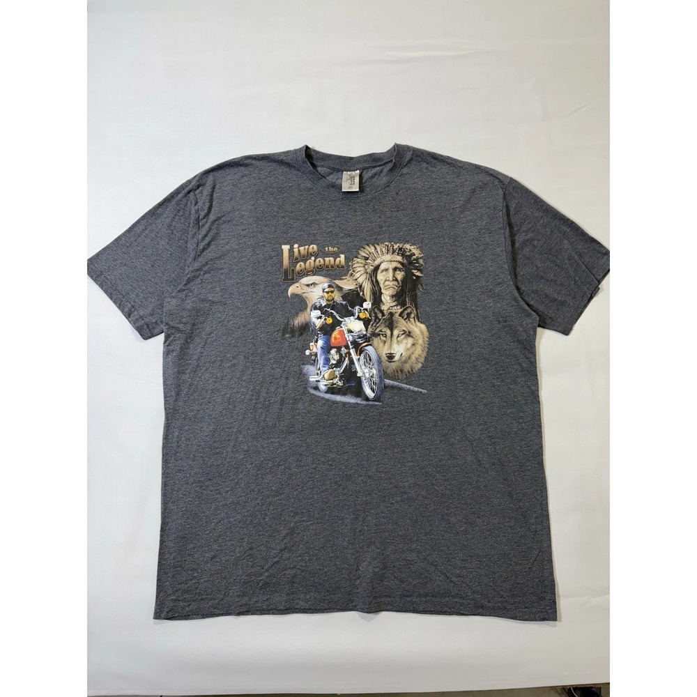 Live the Legend Biker Men's T Shirt 3XL Grey Eagle Wolf Native American